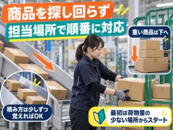 ホームセンター向けに入荷した商品を、店舗ごとに仕分ける物流倉庫内作業です。